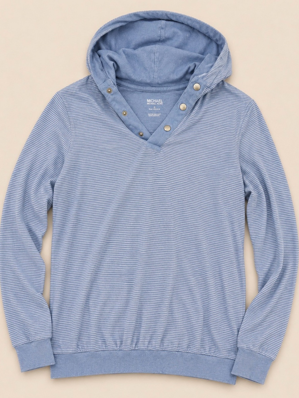 Michael Kors Light Blue Striped Hooded Pullover Sweater